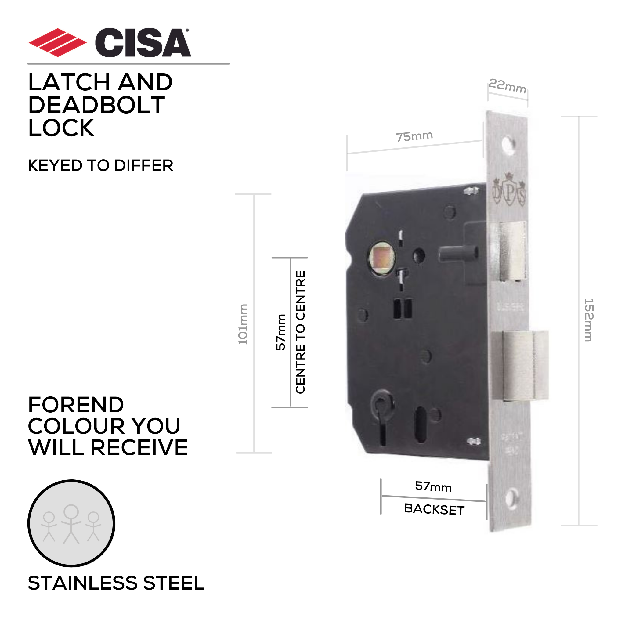 DPS3L-57-SS, Latch & Deadbolt Lock, Lever (Key), 3 Lever Lock