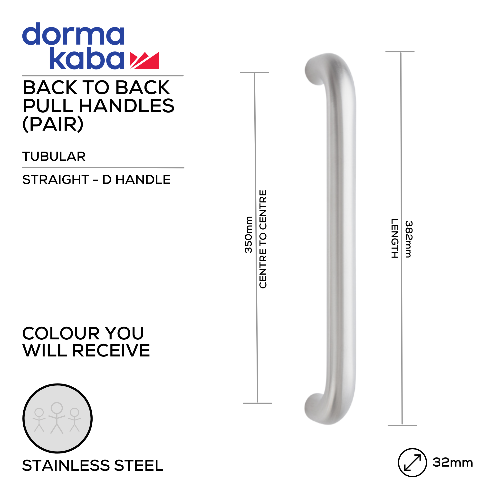 DPH-213-BTB-SS, Pull Handle, Tubular, Straight, D Handle, BTB