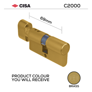 Bathroom Double Cylinder, Thumbturn to Coin, 69mm, Brass, Nickel or Black - CISA C2000