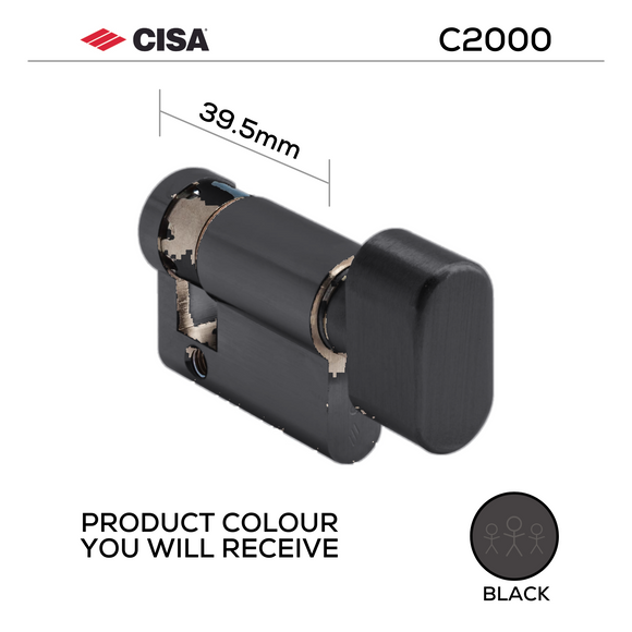 Thumbturn Half Cylinder Lock, 39.5mm, Brass, Nickel or Black - CISA C2000