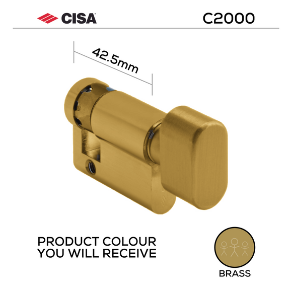 Thumbturn Half Cylinder Lock, 42.5mm, Brass, Nickel or Black - CISA C2000