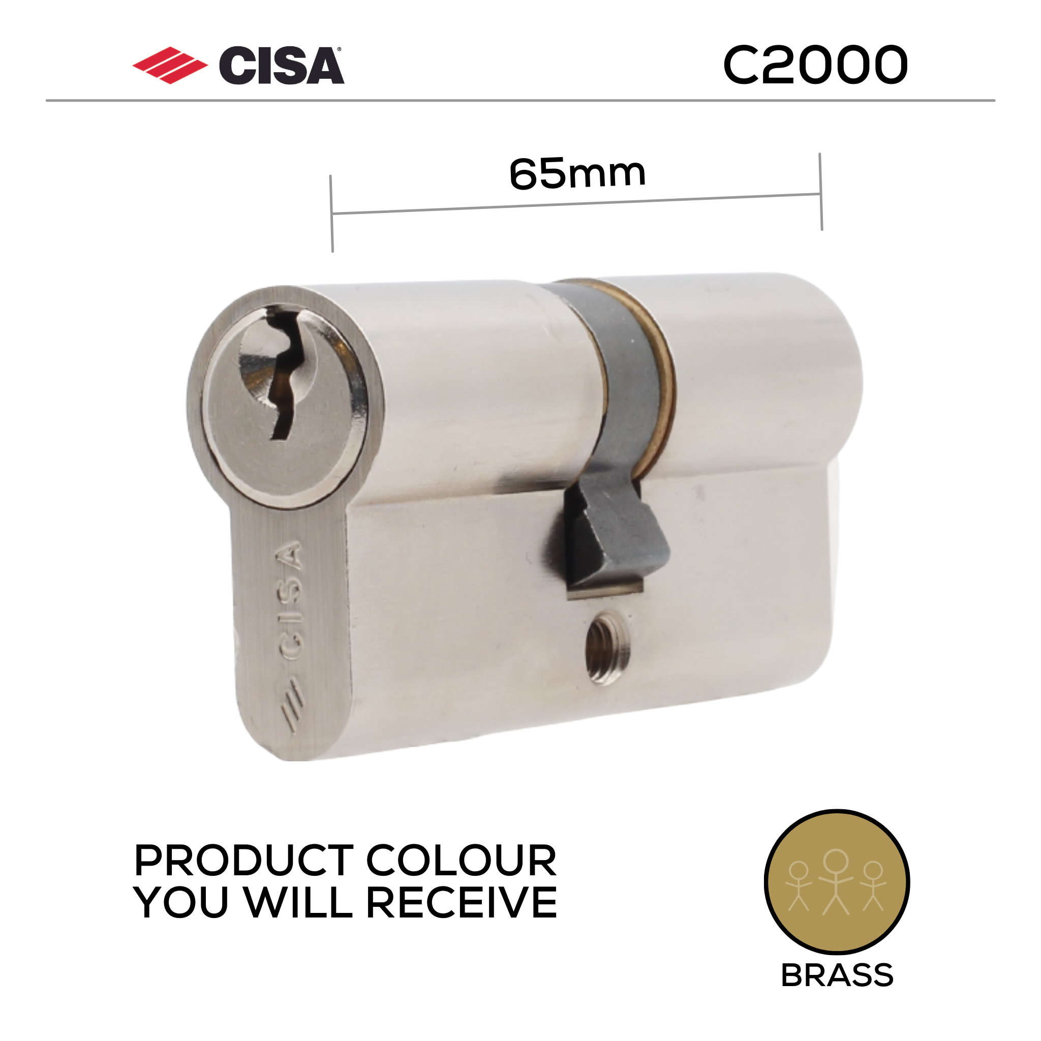 0G300-10-00-KD, 65mm - 32.5/32.5, Double Cylinder, C2000, Key to Key, Keyed to Differ (Standard), 3 Keys, 5 Pin, Brass, CISA