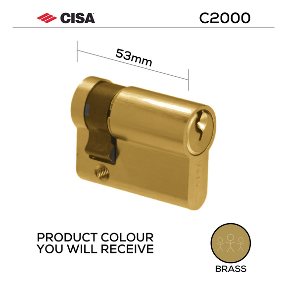 Key Half Cylinder Lock, 53mm, Brass, Nickel or Matt Black - CISA C2000