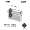 0N314-09-BLK-KD, 42.5mm - 32.5/10, Half (Single Cylinder), C3000, Key, Keyed to Differ (Standard), 3 Keys, 6 Pin, Black, CISA-1