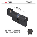 Thumbturn to Key Double Cylinder Lock, 110mm, Nickel or Matt Black - CISA C3000 - Matt Black