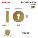 Main product view of CISA Brass Cylinder Lock, made for doors with solid brass style, 53mm (h) x 53mm (w).