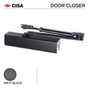 Main product view of CISA Matt Black Door Closer, made for commercial doors with dark, sleek, and ready to stand out, 1400mm, 120KG.