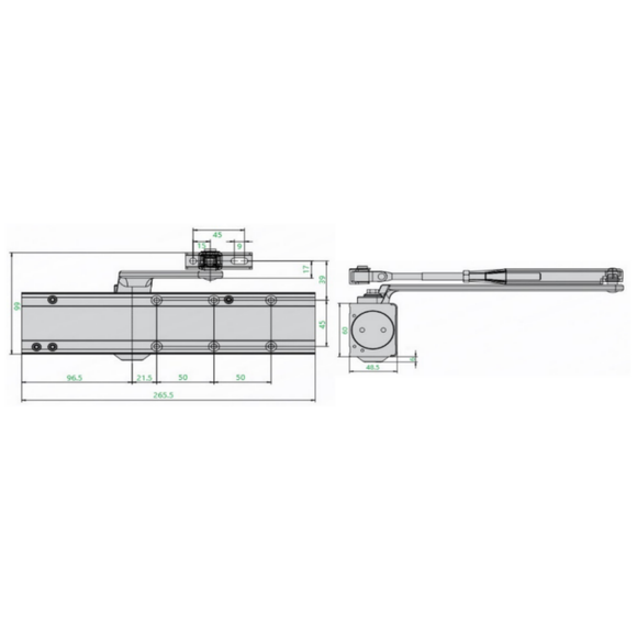 C1610-05-45, Door Closer, RACK & PINION REG ARM DOOR CLOSER WITH BACKCHECK PULL SIDE - DOORS 40-120KG & 850- 1400mm, EN2-EN6,  Fire-Rated, White, CISA