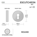 Main product view of QS Stainless Steel Escutcheon, made for doors with tough stainless shine, 52mm (h) x 52mm (w).