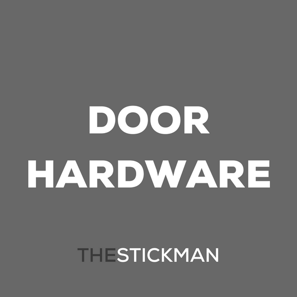 Main product view showing The Stickman Store Door — proper hardware with a bit of attitude for doors.