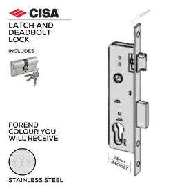 44820-25-20, Latch & Deadbolt Lock, Logoline Cylinder, Including 08010-07-12 Cylinder, 25mm (Backset), Stainless Steel, CISA(see below other sizes & colour options)