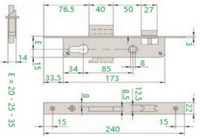 44820-25-20, Latch & Deadbolt Lock, Excluding Cylinder, 25mm (Backset), Stainless Steel, CISA(see below other sizes & colour options)