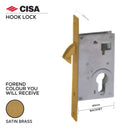 CISA hook lock 45100, 40mm backset, Satin Brass forend