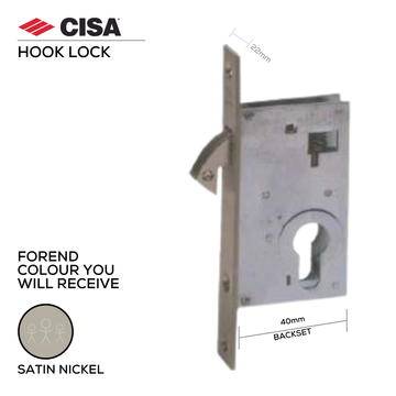 Main product view showing CISA Satin Brass Cylinder Lock — solid brass style for doors, 40mm (backset).