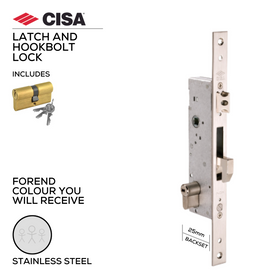 46215-25-With_Cylinder, Latch Lock, Including Cylinder, 25mm (backset), Stainless Steel, CISA(see below other back set sizes)