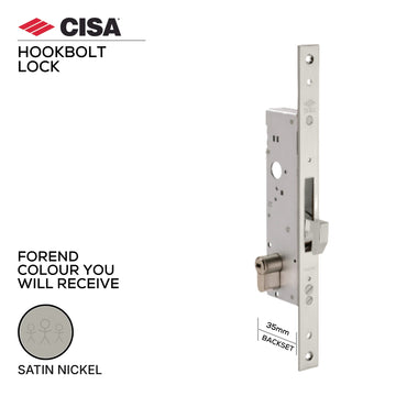 CISA hookbolt lock, 35mm backset, Satin Nickel forend