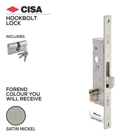 CISA hookbolt lock, 35mm backset, cylinder included, Satin Nickel forend