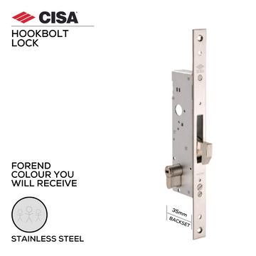 CISA Stainless Steel Cylinder Lock shown in main product view, giving patio and sliding doors clean stainless confidence, 35mm (Backset).