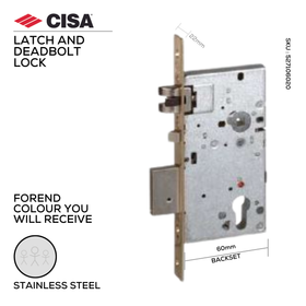 52710-60-20-Without_Cylinder, Latch and Deadbolt Lock, Heavy Duty, Strike Included, Excluding Cylinder, 60mm (backset), Stainless Steel, CISA