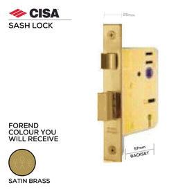 CISA 5 lever sash lock 52765, 57mm backset, Satin Brass forend