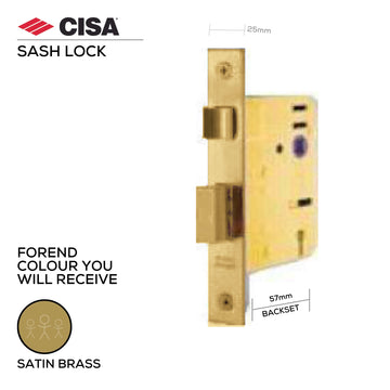 CISA 5 lever sash lock 52765, 57mm backset, Satin Brass forend