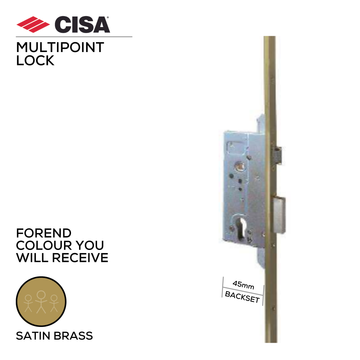 CISA Satin Brass Mortice Lock main product view; brass that means business for a better door setup, 45mm (b).