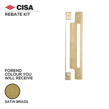 CISA Satin Brass Rebate Kit for doors, main product view with warm brass confidence.
