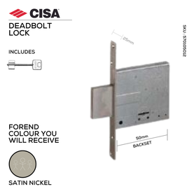 57010-50, Deadbolt Lock, Security, With Double Bitted Key, 4 Throw Deadbolt, 50mm (backset), Satin Nickel, CISA