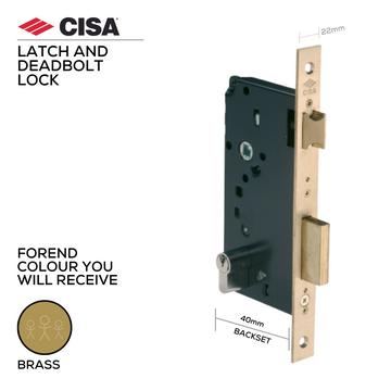 CISA Satin Brass Cylinder Lock for doors, main product view with warm brass confidence, 40mm (backset).