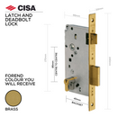 Latch & Deadbolt Lock, 40mm Backset, Cylinder Excluded, Brass - CISA-1