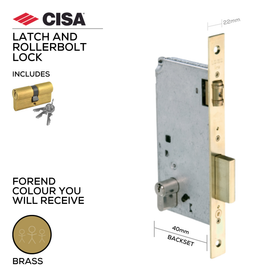 5C621-40-00-I Rollerbolt Lock – Light Duty – Internal / Pivot Doors – Satin Brass (CISA)