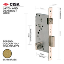 5C631-50-00, Latch & Deadbolt Lock, Euro Cylinder, Excluding Cylinder, 50mm (Backset), 85mm (ctc), Brass, CISA(see below other sizes & colour options)-1
