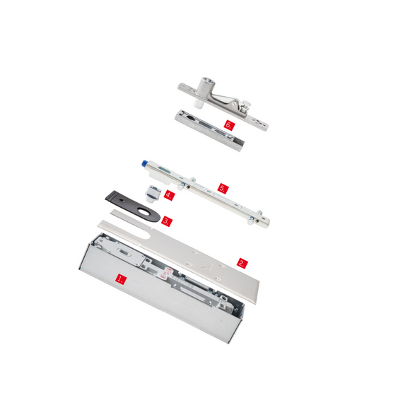 BTS75 DAA HO Set, Floorspring Set, Double Action, Hold Open, 120 kg, 1100mm (w), Aluminium, EN 1-4, Standard, 8062 Top Centre, 7422 Bottom Strap, DORMAKABA
