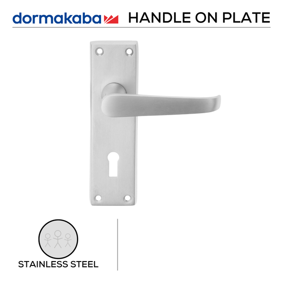 DORMAKABA Satin Chrome Lever Handle shown in main product view, giving patio and sliding doors handle game upgraded, 110mm (l).