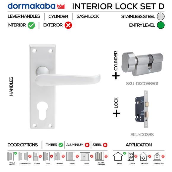 DORMAKABA Satin Chrome Cylinder Lock main product view for patio and sliding doors — clean, clever, and ready to work.