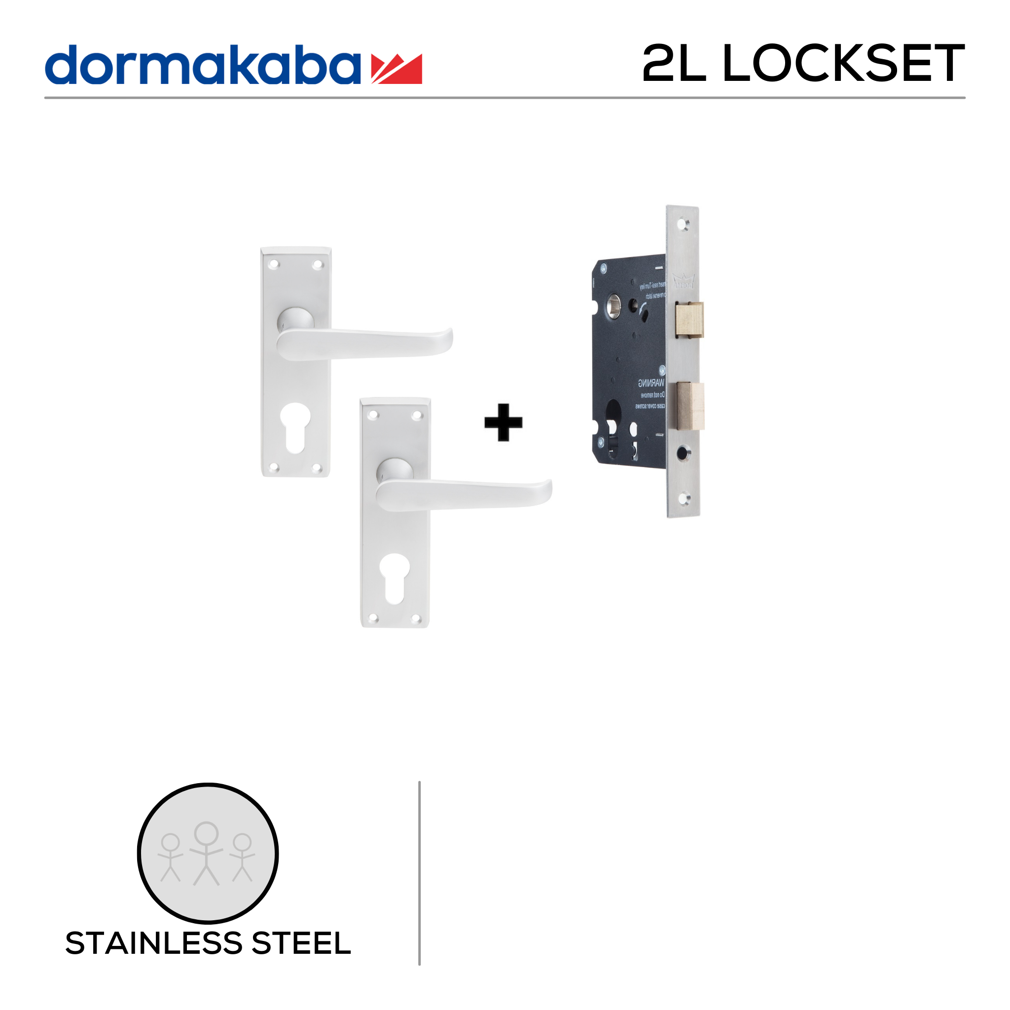 CB 30 Lever Handles + D034S Lock, Solid, Lockset, On Plate, Satin Chrome, DORMAKABA