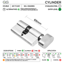 SAMBAVA Complete Lockset 4SS, Lever Handles, Tubular, On Round Rose, With Escutcheons, Stainless Steel, Cylinder Sash Lock & Knob Cylinder Set, QS-4