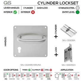 QS4485, Kiruna Cylinder Set – Stainless Steel – Cylinder Lock – Left or Right Hand, QS