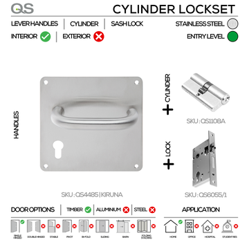 QS4485, Kiruna Cylinder Set – Stainless Steel – Cylinder Lock – Left or Right Hand, QS