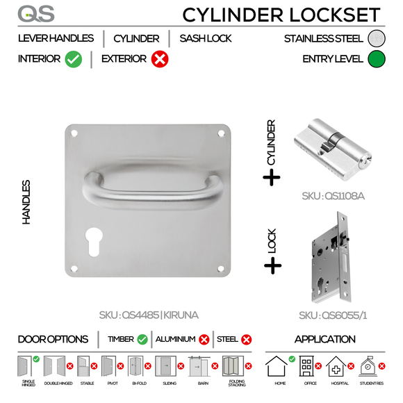 QS4485, Kiruna Cylinder Set – Stainless Steel – Cylinder Lock – Left or Right Hand, QS