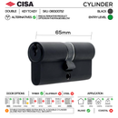 S116 Complete Lockset 2, Lever Handles, Hollow, On Round Rose, With Escutcheons, 137mm (l), Black, Cylinder Sash Lock & Euro Cylinder Set, CISA-4
