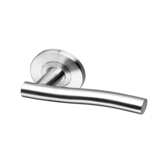 Coupe  Namsos -Rose, Lever Handles, Tubular, Round Rose, With Escutcheons, Stainless Steel, QS