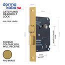 Dormakaba D034S latch and deadbolt lock, 57mm, PVD Brass forend