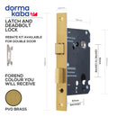 Dormakaba D036S latch and deadbolt lock, 57mm, PVD Brass forend