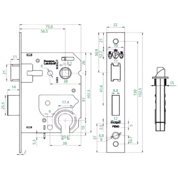 DPS61-57-BL, Latch & Deadbolt Lock, Euro Cylinder, Excluding Cylinder, 57mm (Backset), 61mm (ctc), Black, CISA