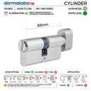 DBC006501, 65mm - 32.5/32.5, Double Cylinder (Bathroom/Privacy/Emergency), Thumbturn to Coin, Satin Nickel, DORMAKABA-1