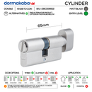 DBC006502 KD, 66mm - 32.5/32.5, Double Cylinder (Bathroom/Privacy/Emergency), Thumbturn to Coin, Matt Black, DORMAKABA-1