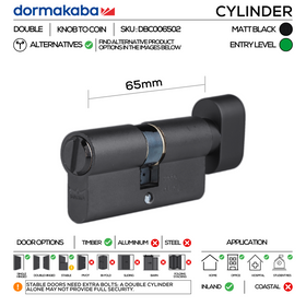 Matt Black Bathroom Double Cylinder, Thumbturn to Coin, 66mm - Dormakaba