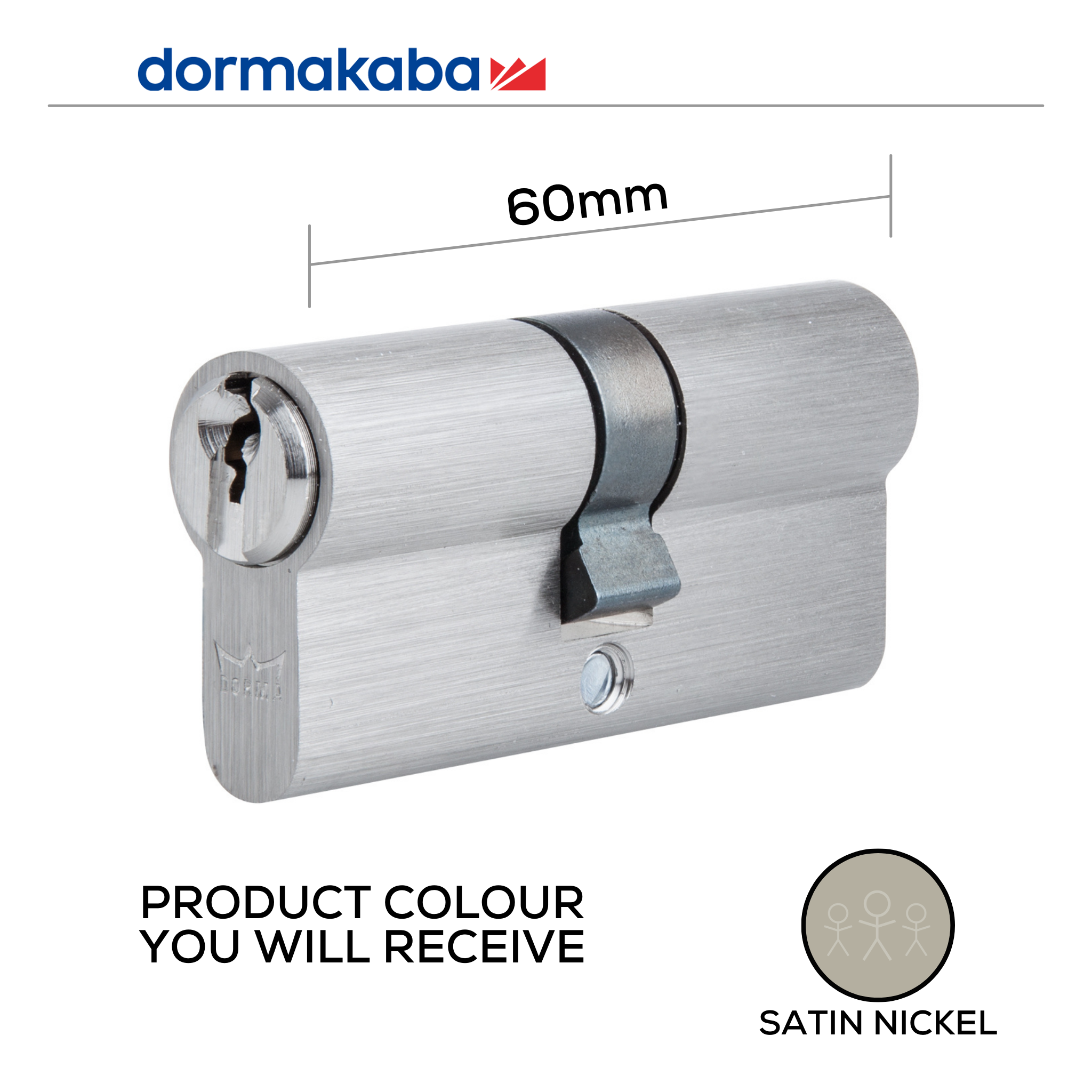 DDC056001 KD, 60mm (l), Double, Cylinder, Key to Key, Keyed Different, 5 Pin, Satin Nickel, DORMAKABA
