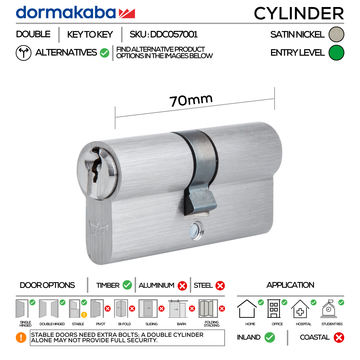 DORMAKABA Cylinder Lock for doors, main product view with clean, clever, and ready to work, 70mm (l).